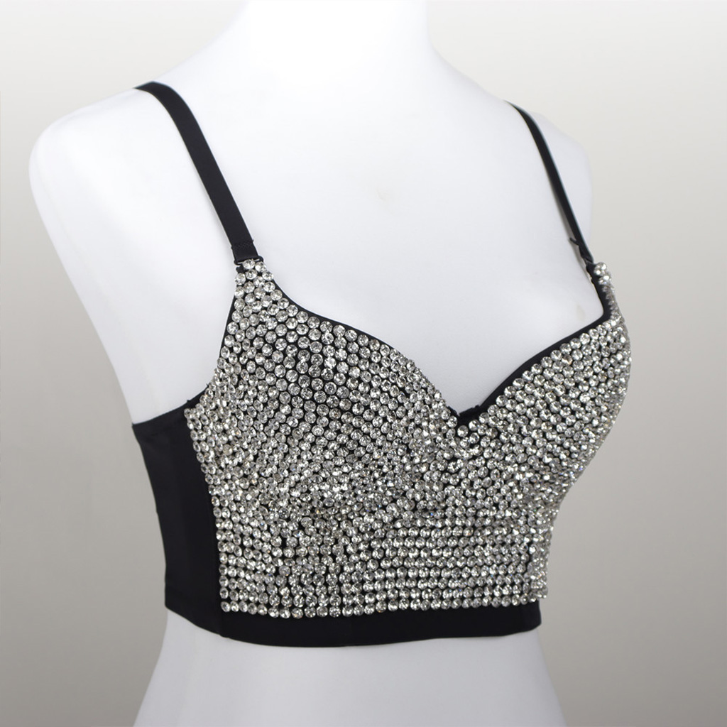 ZPAQI Women Glitter Diamond Rhinestone Push Up Bra Bustier