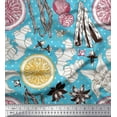 thumbnail image 1 of Soimoi Blue polyester Crepe Fabric Spices,Ginger & Lemon Slice Vegetable Fabric Prints By Yard 42 Inch Wide, 1 of 1