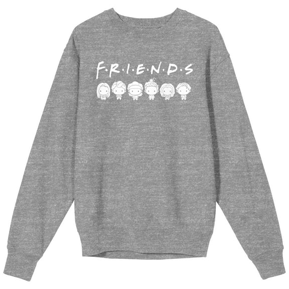 Friends Tv The One With The Logo & The Kawai Gang on Heather Grey Long Sleeve Adult crew neck-Medium