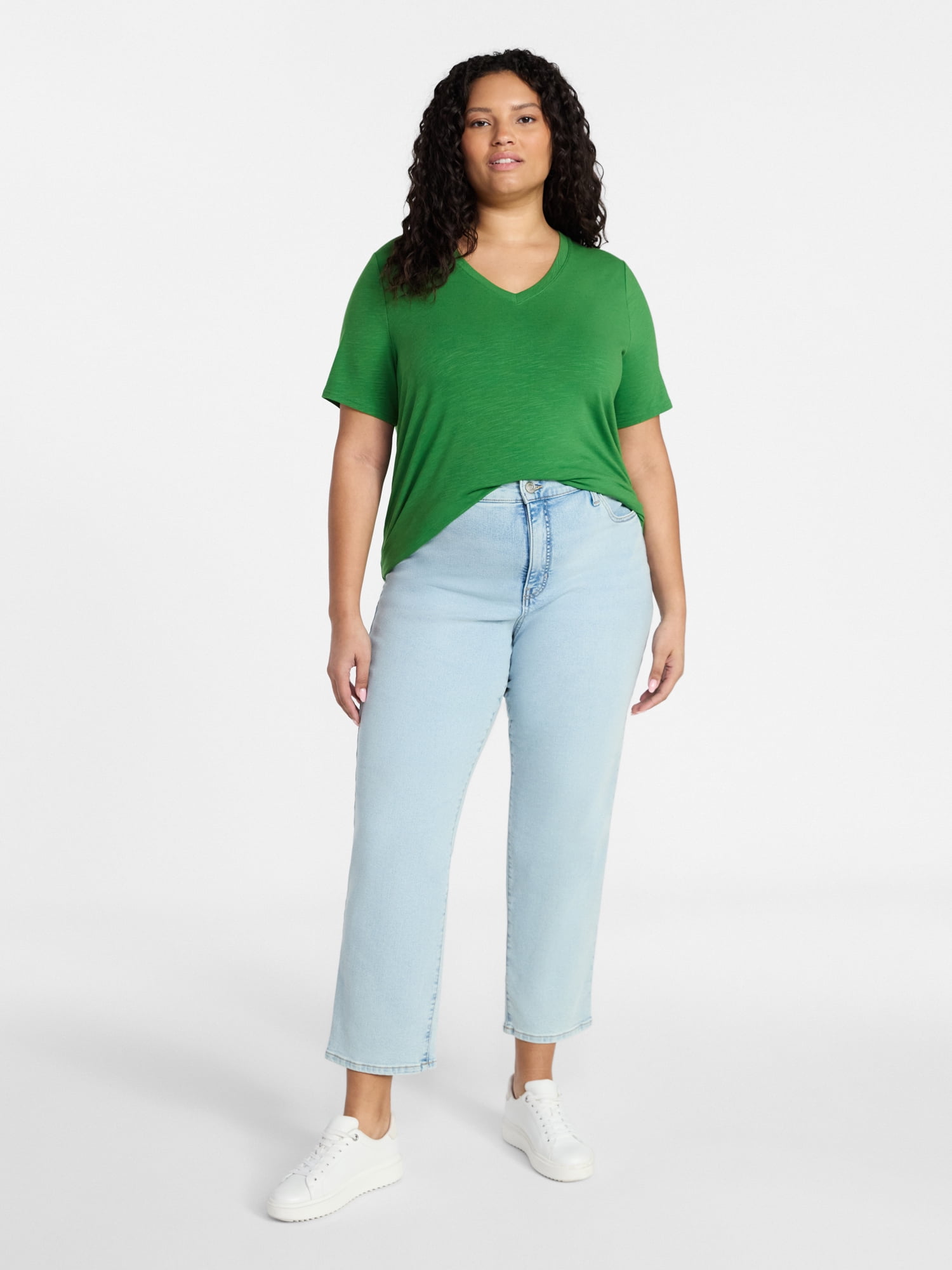 Terra & Sky Women’s Plus V Neck Tee with Short Sleeves, Sizes 0X-5X