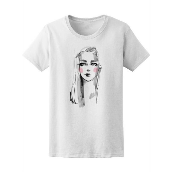 Cute Watercolor Sketch Of Girl Tee Women's -Image by Shutterstock