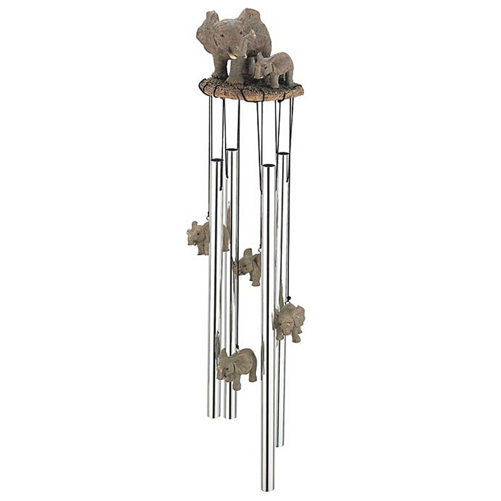 Elephant Mother and Calf Top Wind Chime With Hanging Elephant Figures