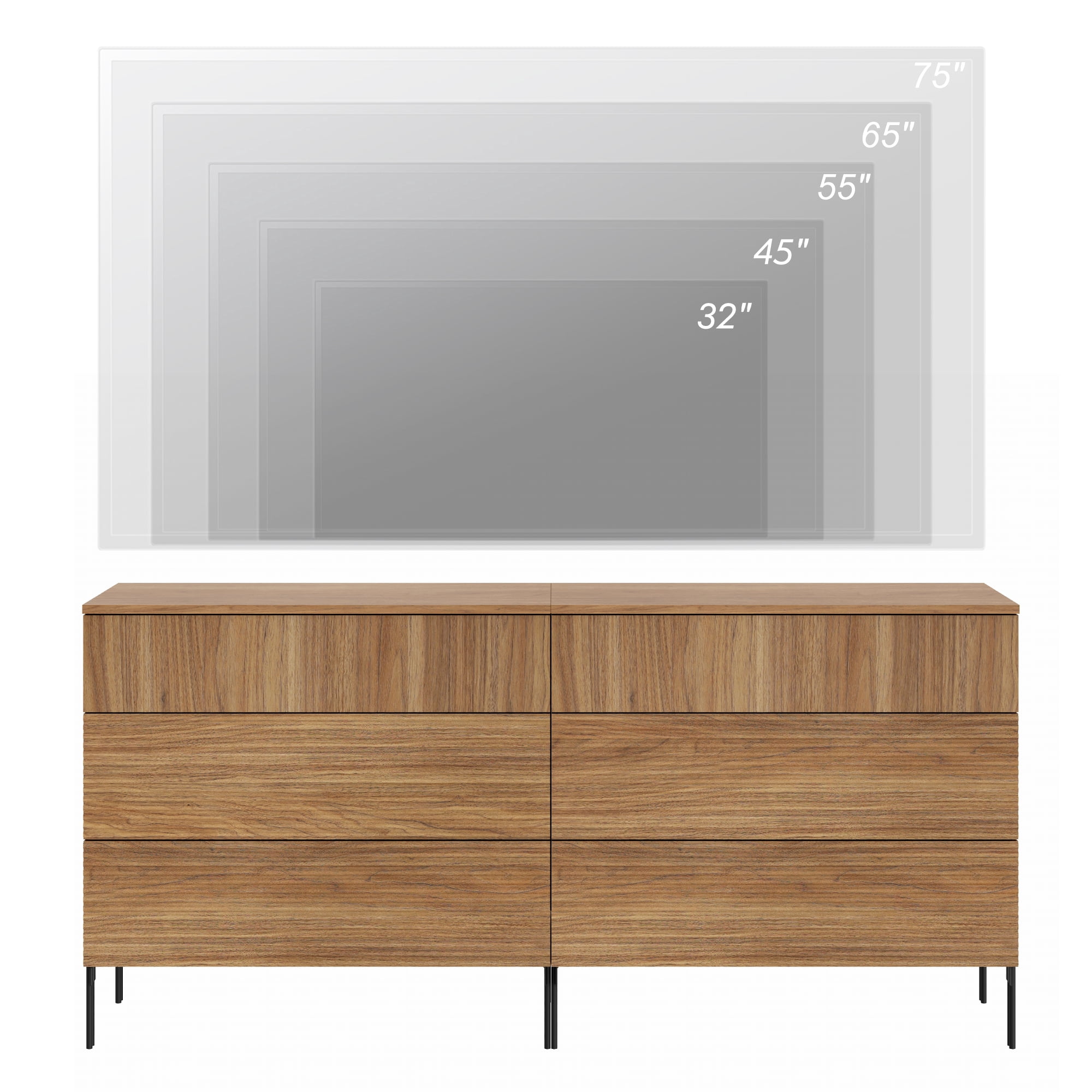 Modern 6 Drawer Dresser TV Stand for TVs up to 75 Inch, Reeded Entertainment Center, Wood TV Console with Storage for Living Room