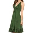 thumbnail image 3 of Sakkas Jia Stonewashed Embroidered Handkerchief Hem Halter Dress With Beads - Dark Green - 1X/2X, 3 of 4