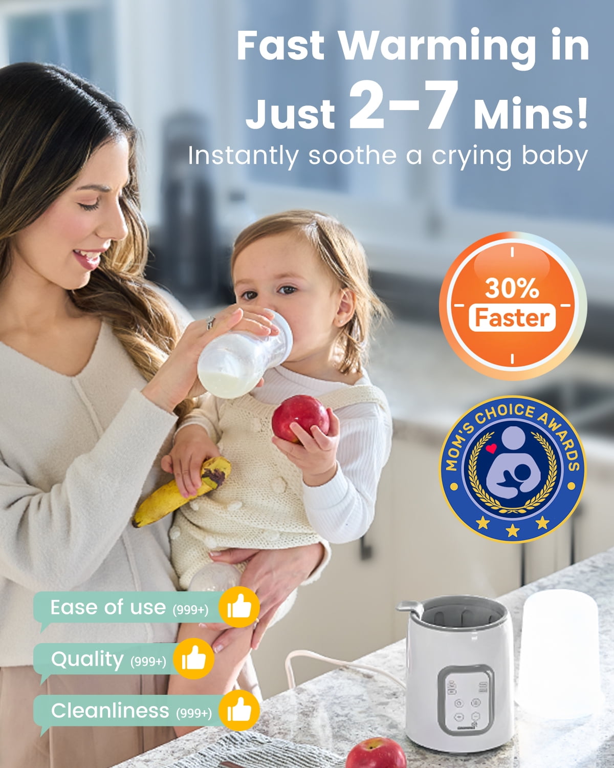 Grownsy Baby Bottle Warmer 8-in-1 with Timer ,Temperature Control,Defrost, Sterilizer, Heat Baby Food Jars Function