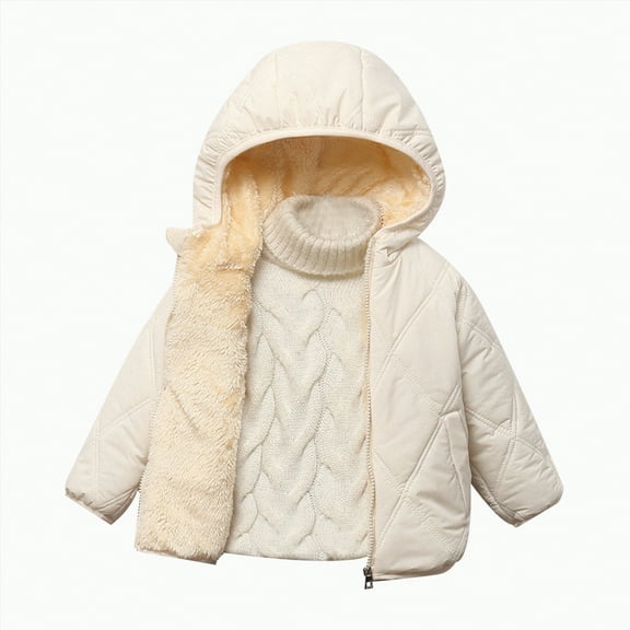 Hessimy Girls Winter Puffer Jacket Kids Hooded Quilted Coat Warm Lightweight Water-Resistant with Pockets winter coat little girl boys baby candy solid colour (Beige,18-24 Months)
