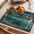 thumbnail image 3 of Teal Brown Vintage Wood Placemats Set of 8 Abstract Retro Shabby Plank Place Mats Indoor Wipeable Table Mats Washable Cloth Dining Table Placemats for Kitchen Holiday Party Home Decor 13x19 Inch, 3 of 9