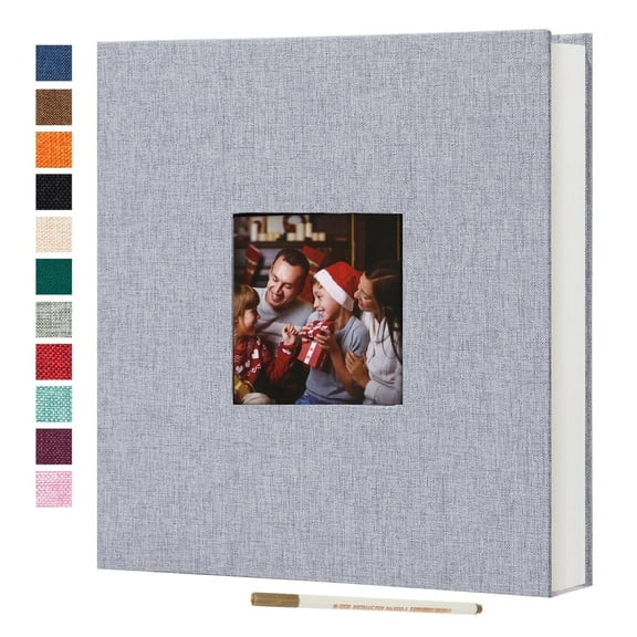 Bevtee Photo Album Self Adhesive 4x6 8x10 DIY Picture Scrapbook, 40 Pages Linen Cover with Display Window, with Pen, for Moms, Families, Babies, and Weddings