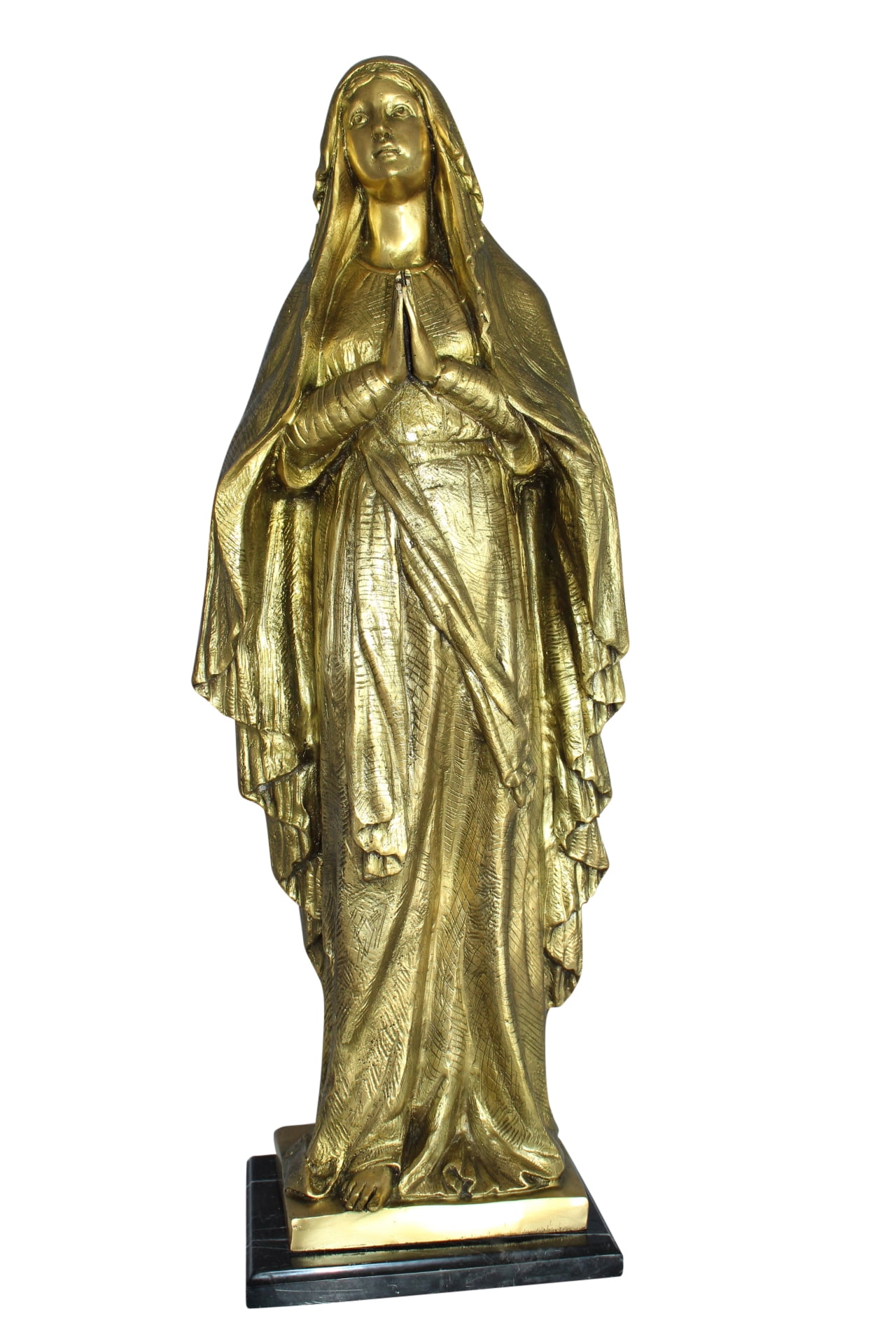 Bronze Virgin Mary Statue with Praying Hands, 33" Tall
