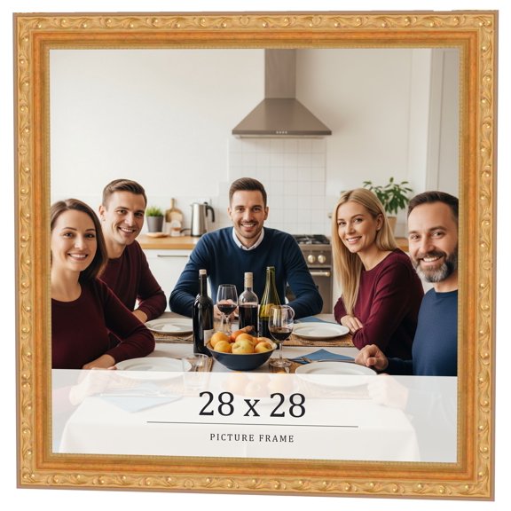 28x28 Frame Gold Solid Wood Picture Frame Width 1.125 Inches | Interior Frame Depth 0.375 Inches |