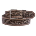 thumbnail image 2 of Two Tone Embossed Detailing Sanding Soft Hand Vintage Cowhide Leather Belt, 2 of 5