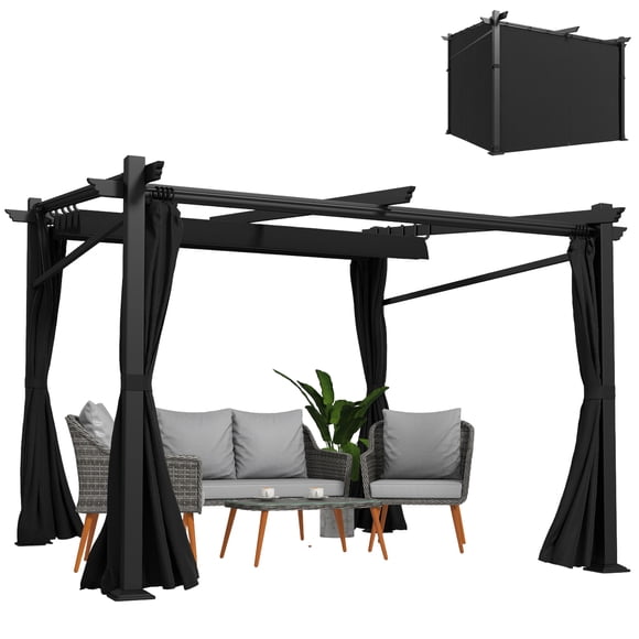 Outsunny 10' x 10' Metal Pergola w/ Retractable Canopy Roof, Black
