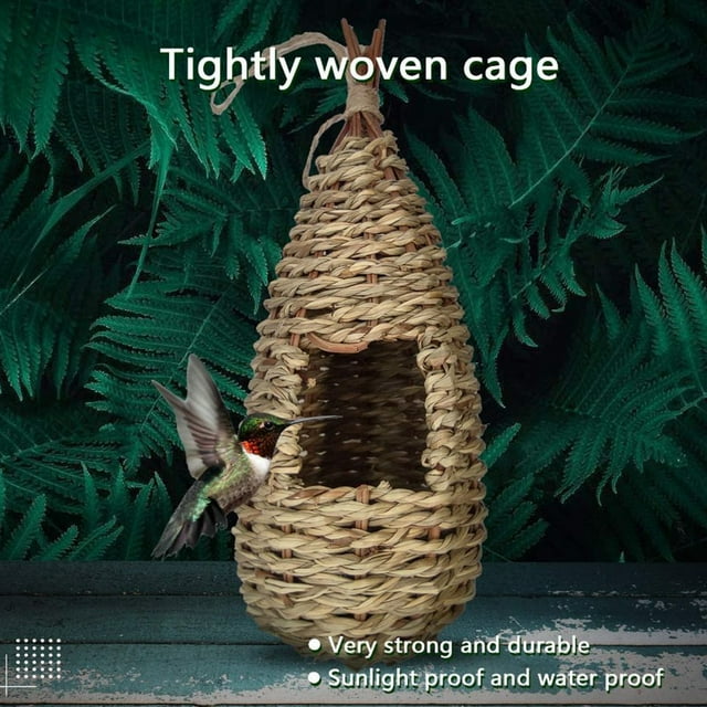 Casas para colibríes para colgar en el exterior, caseta colgante de césped natural, nido para colibrí tejido a mano