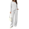thumbnail image 2 of Brnmyaeo Womens 2 Piece Sets Ribbed Knit Asymmetrical Hem Long Sleeve Top and Straight Leg Pants Warm Cozy Matching Sets Airport Outfit, 2 of 7