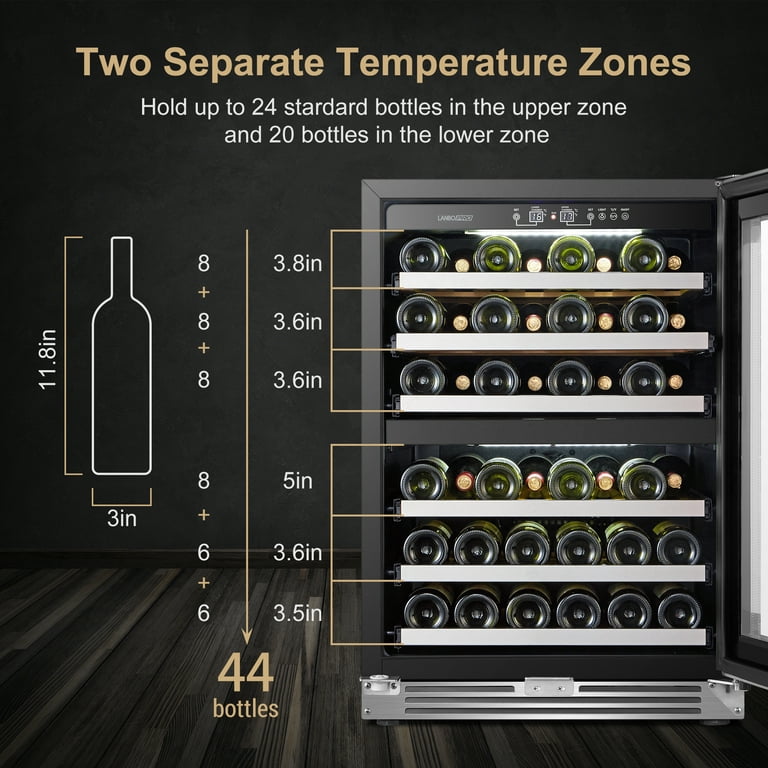 Lanbopro 44 Bottle Under Counter Dual Zone Silver Wine Cooler in