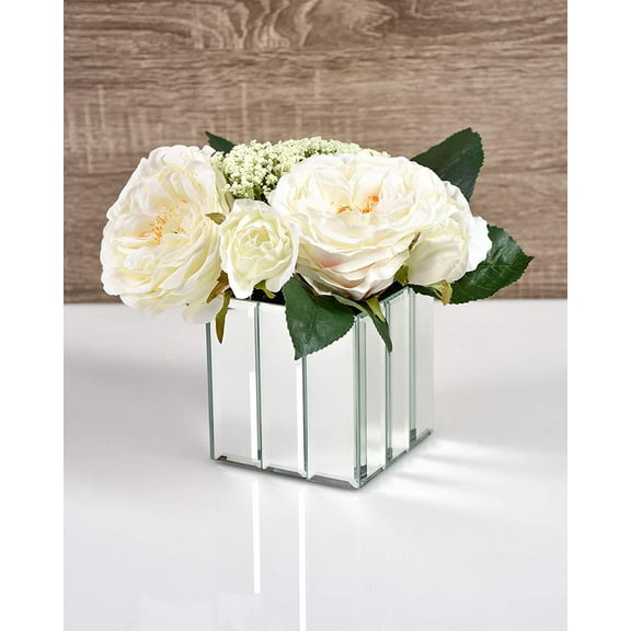 Serene Spaces Living Small Gatsby Mirror Strip Cube Vase, 4” Cube