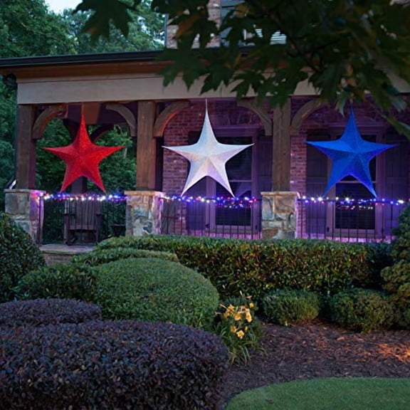 Hanging Star Decoration, Christmas Decoration Star Decoration Party, 4th of July Star Home Decorations, Ultra Lightweight, Fabric Covered, Fold Flat Metal Frame (44 Inch, White Metallic Mesh)