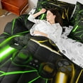 thumbnail image 4 of Castle Fairy Child Teens Adults Green Yellow Gamepads Twin Bedding Sets 7-Piece,Abstract Futuristic Cubes Video Game Bedding Comforter Set Microfiber,Neon Lights Gamer Breathable Sheet Sets, 4 of 8