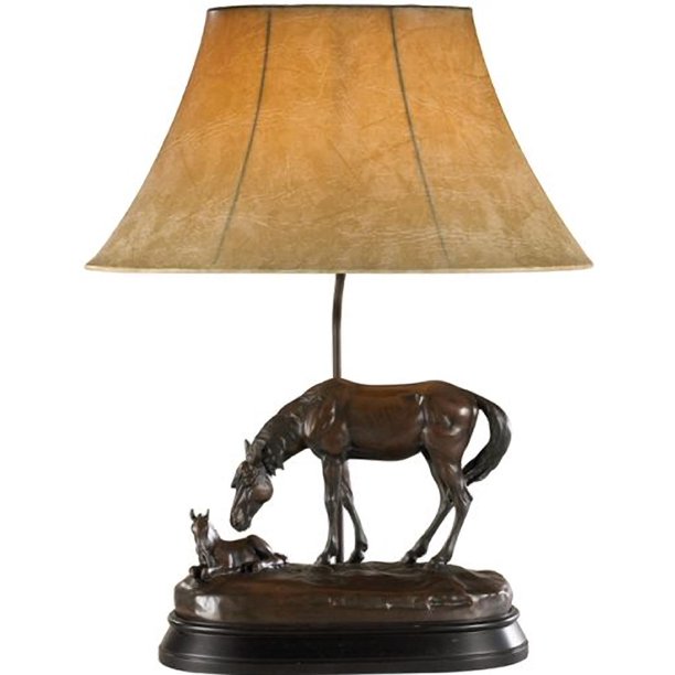 Table Lamp Horse Just Resting Cast Resin Faux Leather Shade Fabric New