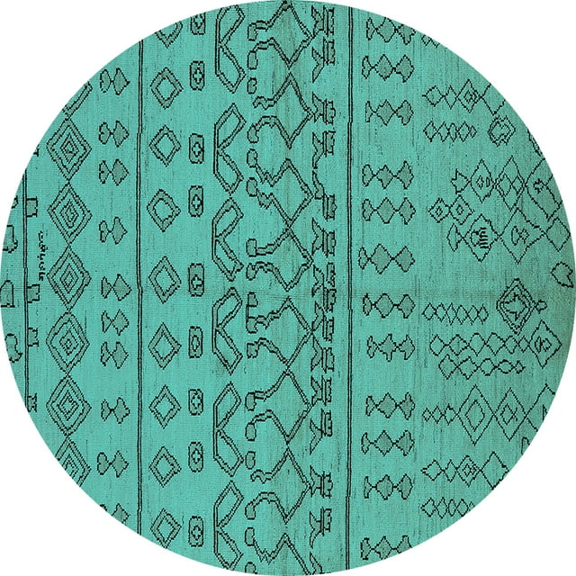 Ahgly Company Machine Washable Indoor Round Solid Turquoise Blue Modern Area Rugs, 3' Round