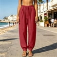 thumbnail image 4 of Smsaxvxz Cotton Line Pants for Women Fashion Casual Elastic Waist Comfortable Baggy Jogger Trousers Wine XXL, 4 of 6