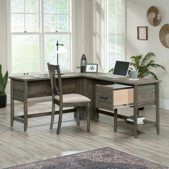 Sauder Summit Station L-Desk, Pebble Pine Finish