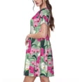 thumbnail image 2 of Fotbe Orchids Flowers Vestido Largo de Moda para Mujer, Vestido Tipo Camiseta con Manga Corta y Estilo Casual a Rayas y Bloques de Color, 2 of 6