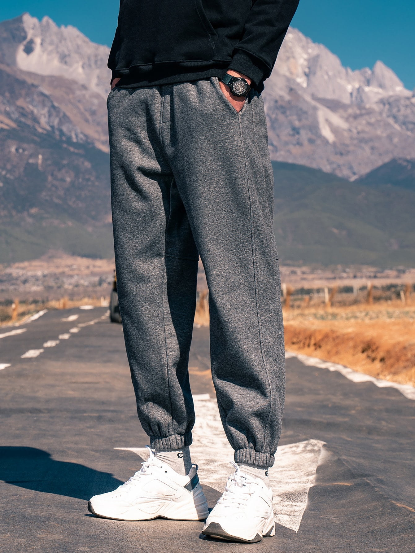 Dark Grey Men Solid Slant Pocket 