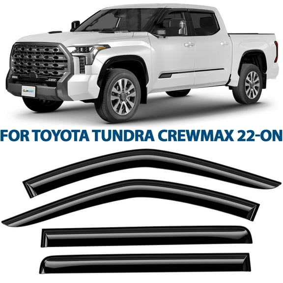 CLIM ART Incredibly Durable Rain Guards for Toyota Tundra 2022-2026 CrewMax, Original Tape-on Window Deflectors, Vent Deflector,Window Visors, Car Accessories,4pcs. - 422285