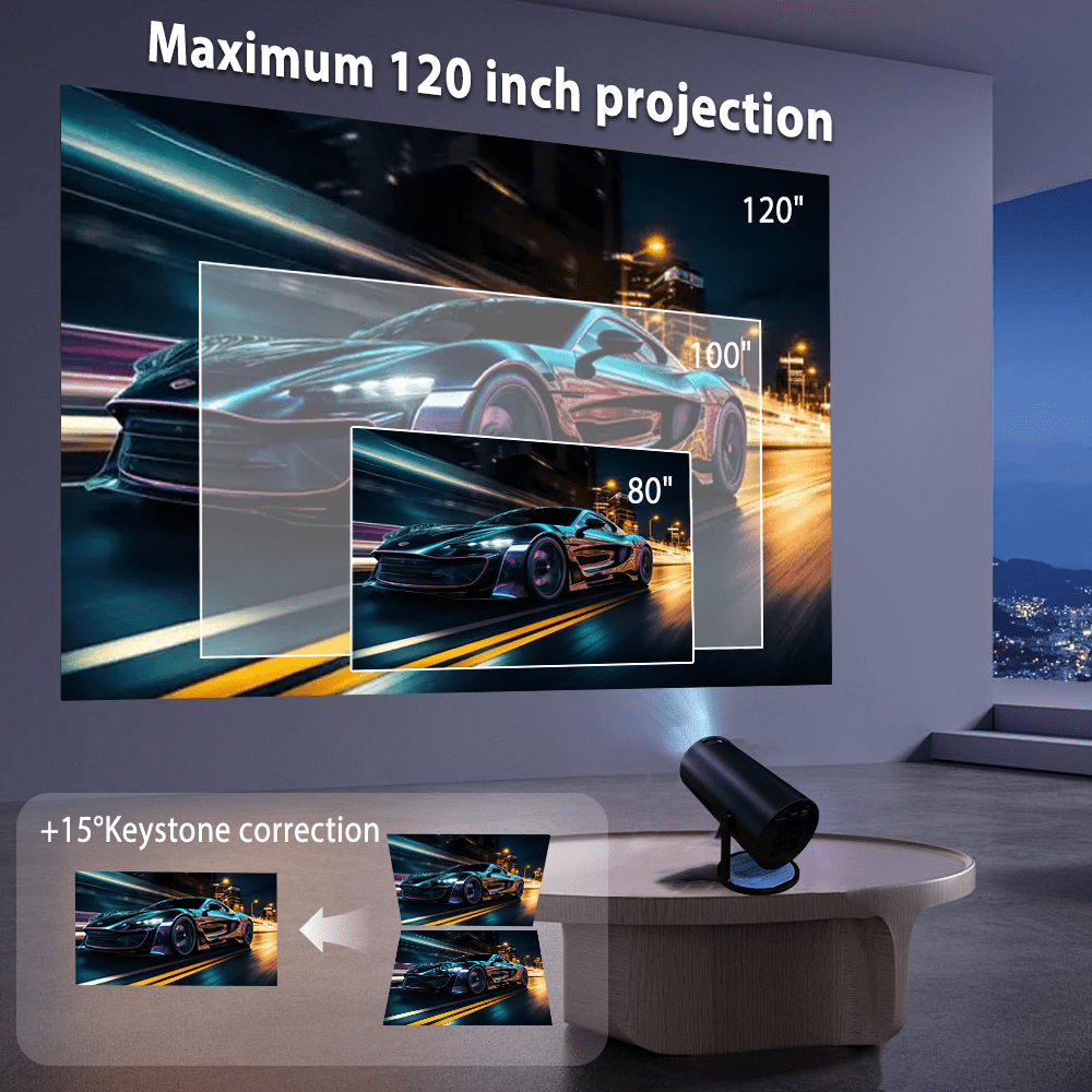 Portable Mini Projector with 4K Compatible, Native 480P, Home Video Projector with WiFi & Bluetooth