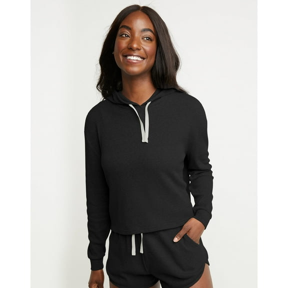 Hanes Originals Women's Waffle Hoodie Black XS