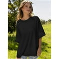 thumbnail image 3 of Oversized T Shirts for Women Short Sleeve Loose Fit Crewneck Summer Tops Casual Basic Rolled Sleeves Tee Shirt, 3 of 6