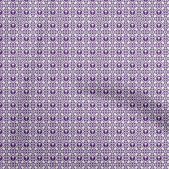 oneOone Polyester Spandex Purple Fabric Asian Block Sewing Material Print Fabric By The Yard 56 Inch Wide