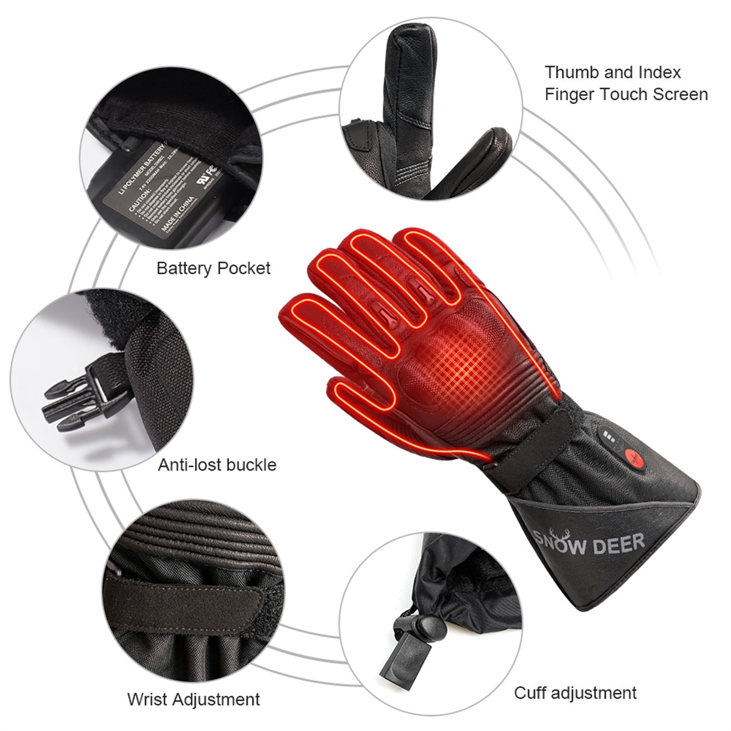SNOW DEER Heated Motorcycle Gloves - 7.4V Electric Rechargeable Battery Waterproof Gloves for Men Women,Winter Biking Cycling Hunting Fishing Skiing Riding Powered Gloves