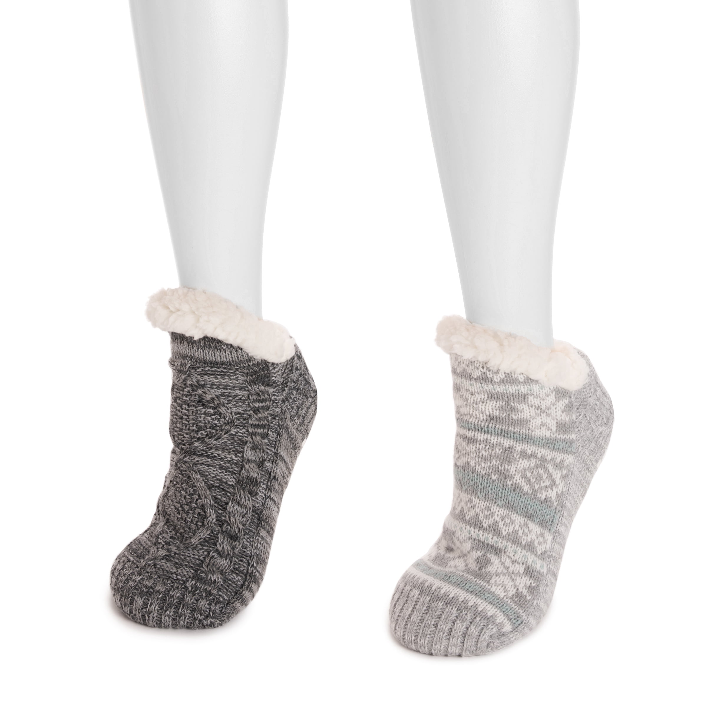 MUK LUKS Women's Shortie Cabin Socks, 2-Pack, S-M / L-XL