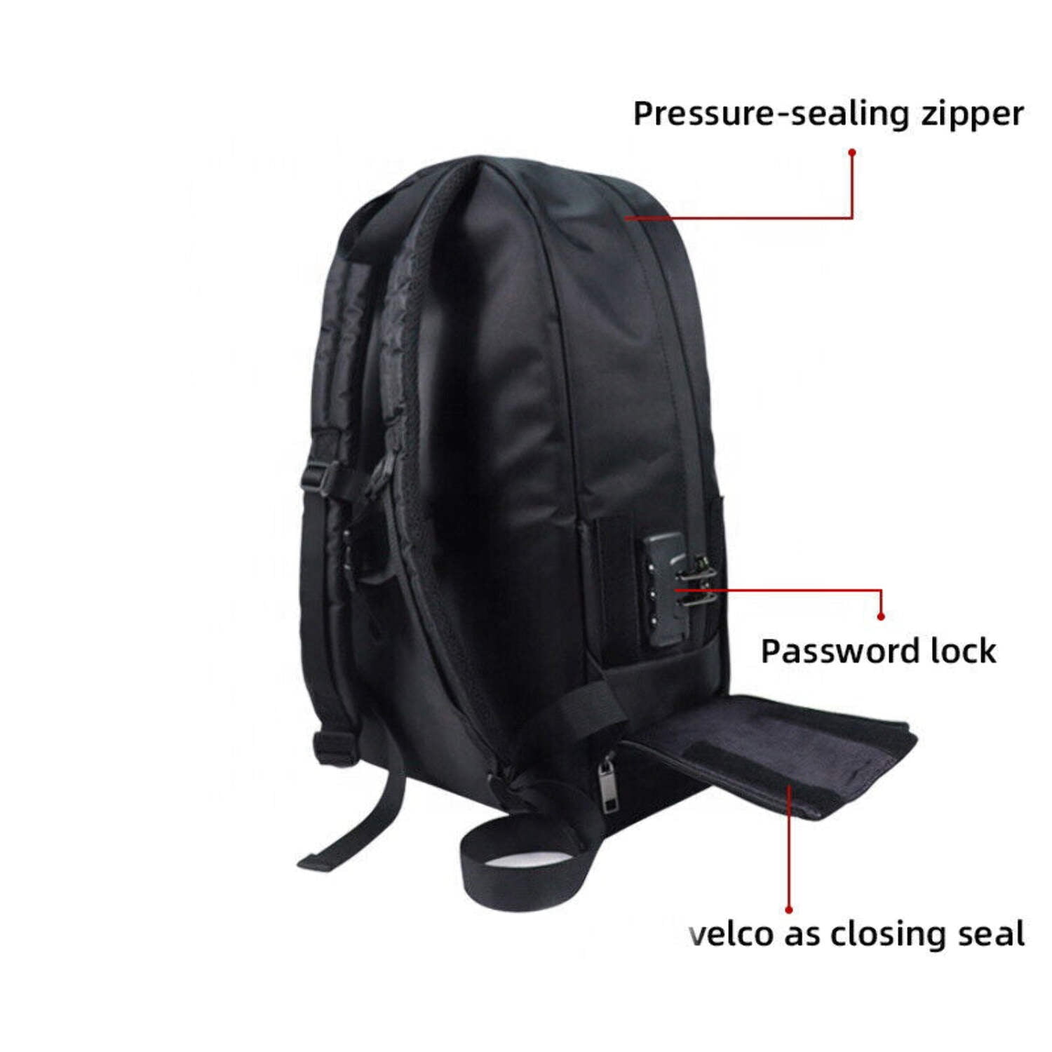 Advanced Smell Proof Backpack with Lock (Black), Waterproof