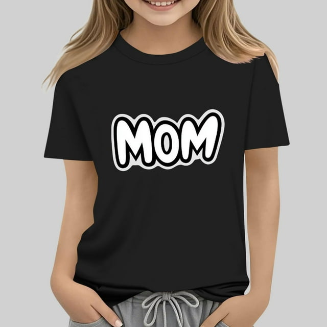 Chemise Décontractée à Manches Courtes et Col Rond Imprimée pour la Fête des Mères des Enfants