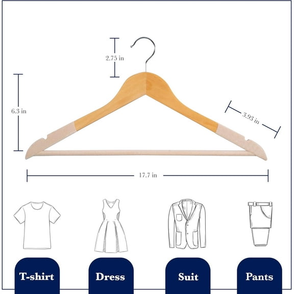 Wooden Hangers 20 Pack | Non-Slip Velvet Suit Hangers for Men and Women | Heavy-Duty Clothes Hanger - Beige