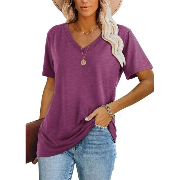 Camiseta Lunivop para mujer, cuello en V, manga corta, color coral S