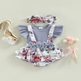 thumbnail image 2 of Baby Girl‘s Romper   Neck Ruffle Sleeve Bowknot Decorated Floral Printed Patchwork Romper + Headband, 2 of 7