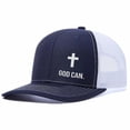 thumbnail image 4 of GOD CAN.Letter Embroidered Color Block Trucker Hat Unisex Adjustable Cotton Breathable Fashion Cap for Travel Daily Wear, 4 of 11