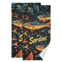 Yayeee Hand Towels for Bathroom Set of 2 Quick Dry Super Absorbent Soft Hand Shower Towels, 28" x 14", Black Sardines Pattern