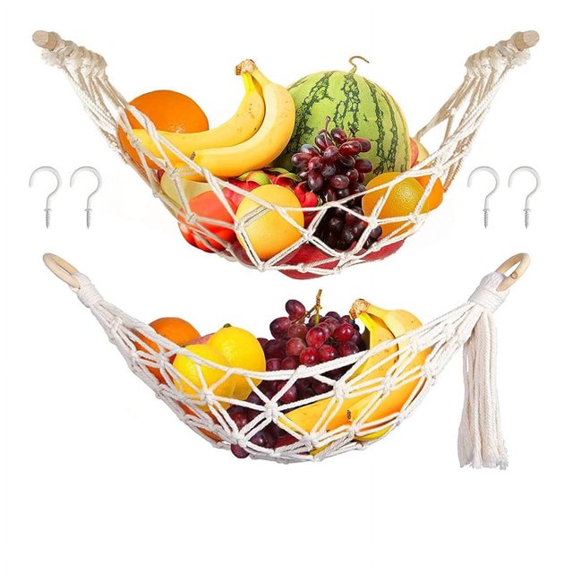 2 hamacas colgantes de frutas, cesta de macramé para hamaca de frutas, hamaca de frutas para cocina debajo del gabinete, hamaca de frutas de plátano