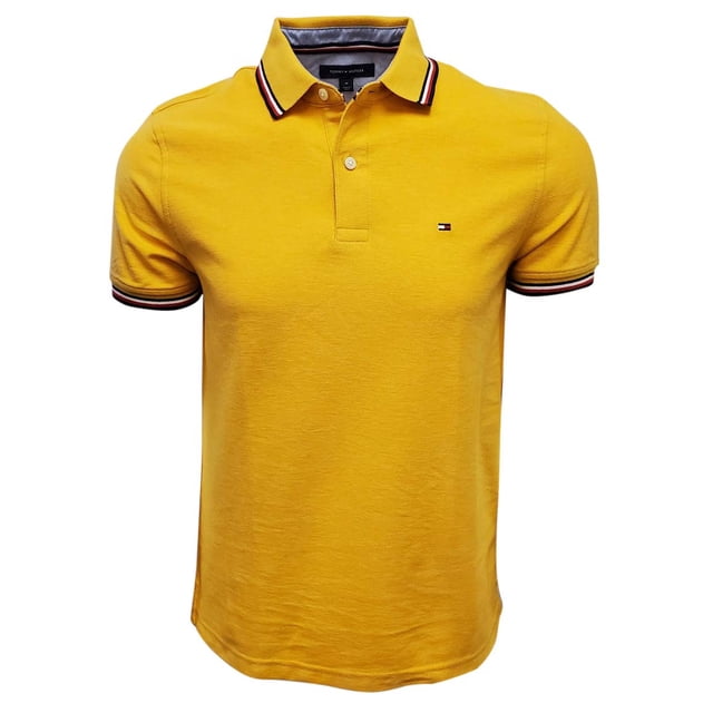 Polo Tommy Hilfiger con cuello a rayas para hombre (dorado)