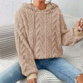 thumbnail image 6 of Women's Textured Knit Sweater Hooded Long Sleeve Pullover Warm Comfortable Winter Top Khaki M, 6 of 7