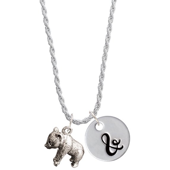 Delight Jewelry Silvertone Panda Bear Standing Silvertone Script Initial Disc - & - Charm Necklace, 20"+3"
