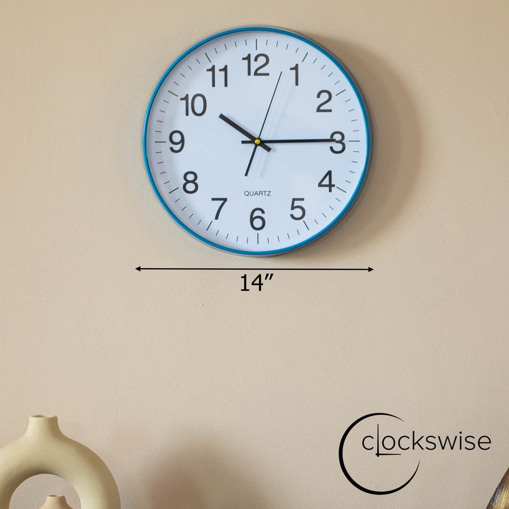 Clockswise Blue 14-In Analog Clock – Silent, Non-Ticking for Wall - Battery-Operated Perfect for Home Office, Farmhouse Kitchen, Entryways, Dining Rooms and Bedroom Decor, School and Bathroom Clock