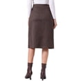 thumbnail image 3 of INSPIRE CHIC Women's Suede Skirt Knee Length Button Front Pockets Decor A-Line Skirts S Dark Brown, 3 of 5