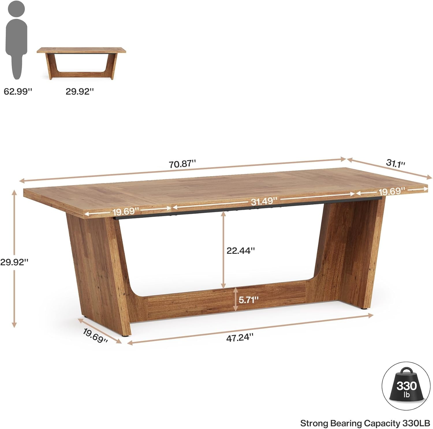 Tribesigns 70.87-Inch Executive Computer Desk: Large Home Office Desk, Industrial Wood Study Writing Table,Light Brown
