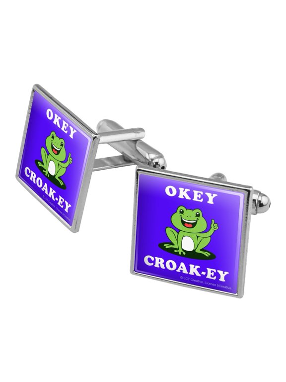 Okey Croak-ey Dokey Frog Funny Humor Square Cufflink Set - Silver or Gold